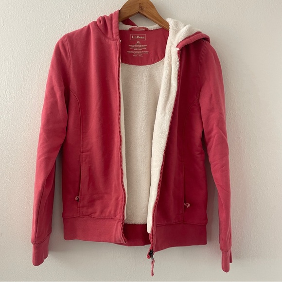 L. L. Bean Faux Fur Sherpa Lined Zip Up Hoodie Sweatshirt - Pink - Picture 1 of 4